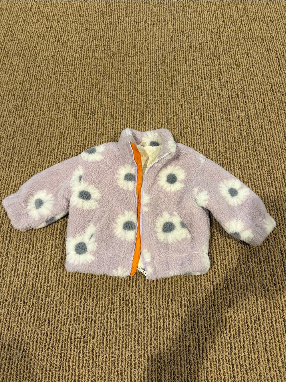 Zara Lilac Floral Fuzzy Jacket with Orange Zip